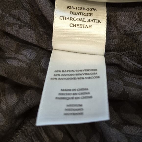 NEW RAILS Beatrice Charcoal Cheetah Dress Medium Midi Satin Belted Long Sleeve - Picture 5 of 11